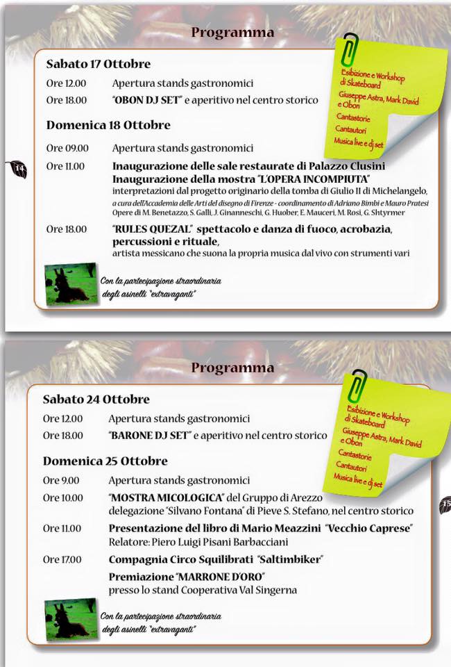 Programma Festa del Marrone di Caprese 2015